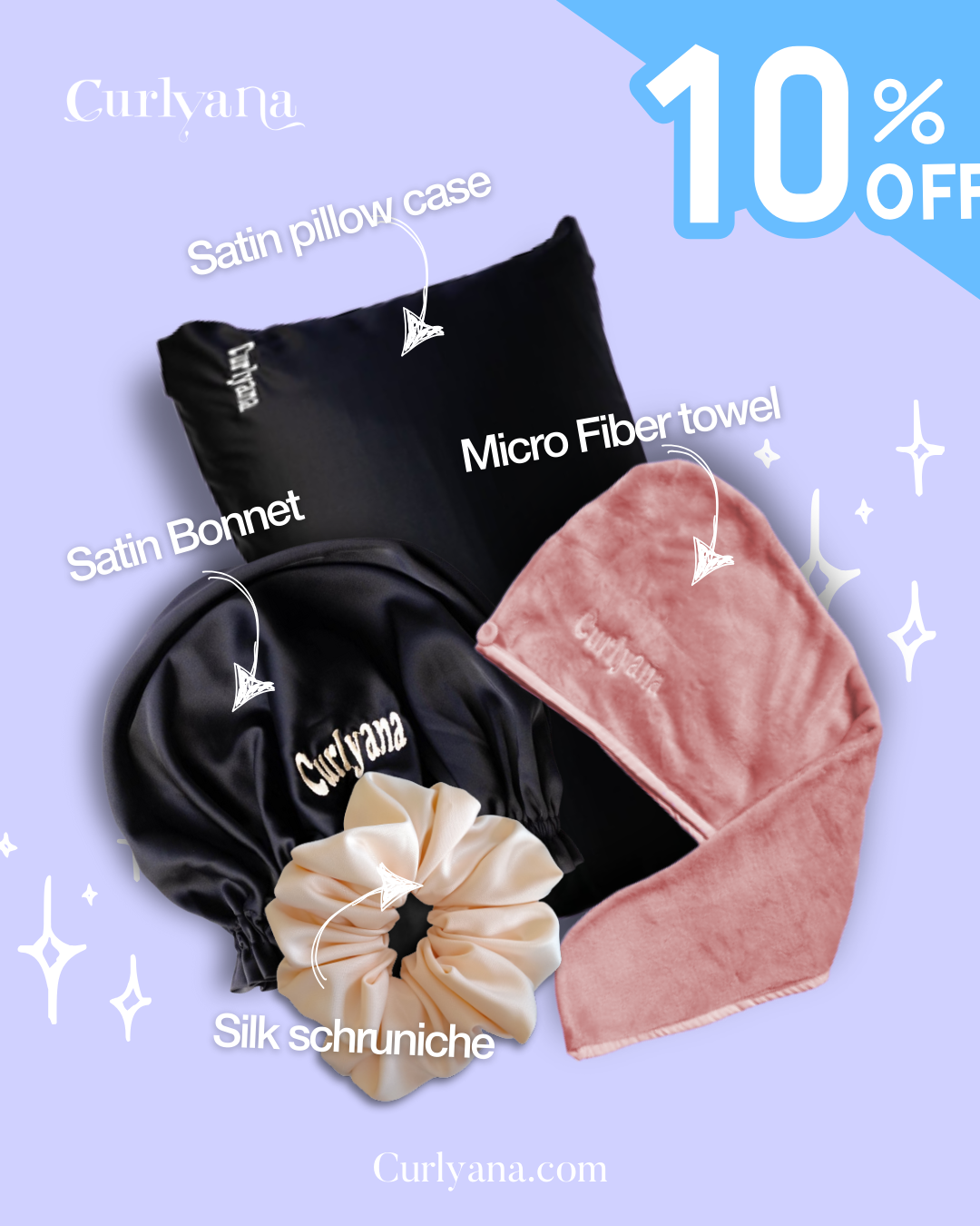 Pillowcase satin + towel +bonnet satin + toka satin